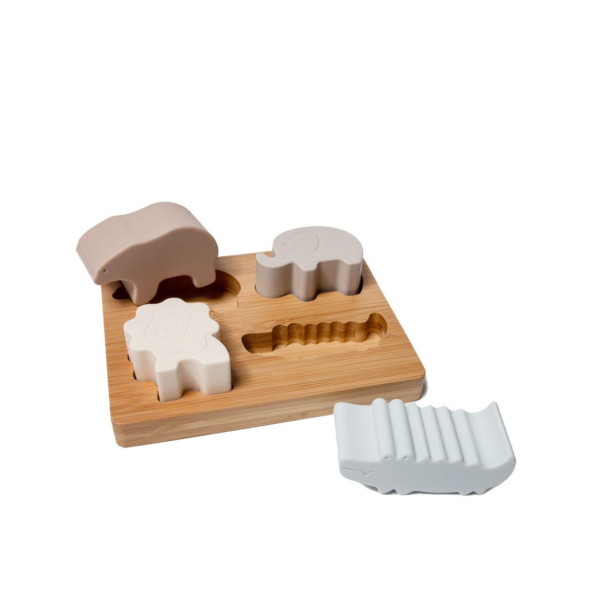 Activity silicone cube with forms and wooden sorting board