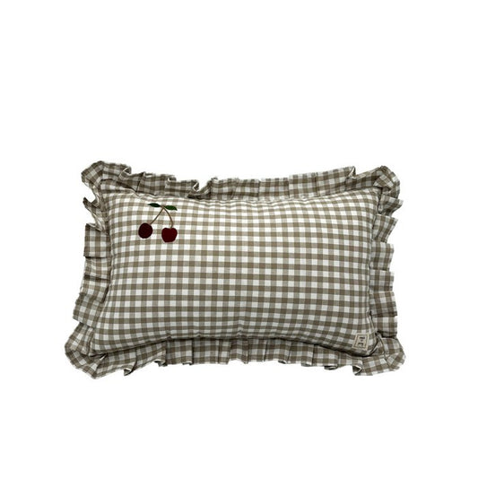 Cherry - grey checkered decorative pillow