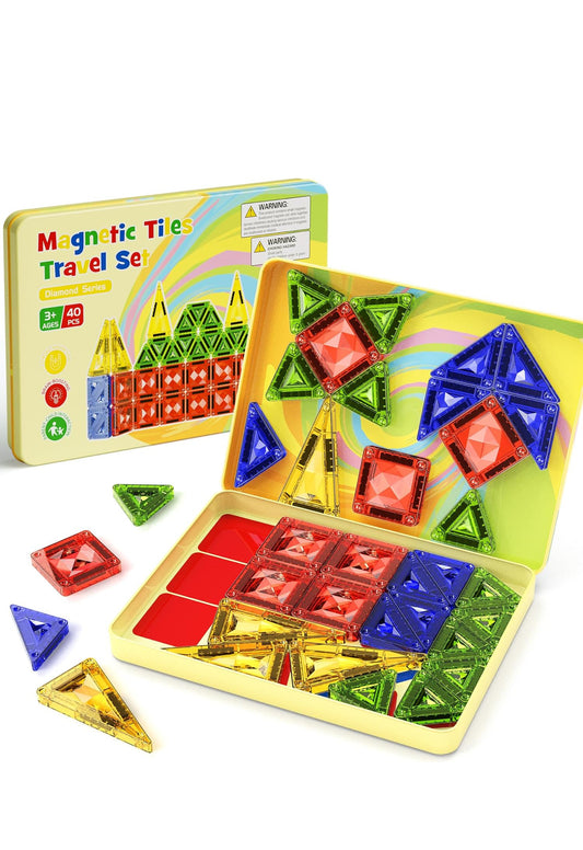 Travel set of 40 mini magnetic tiles with case