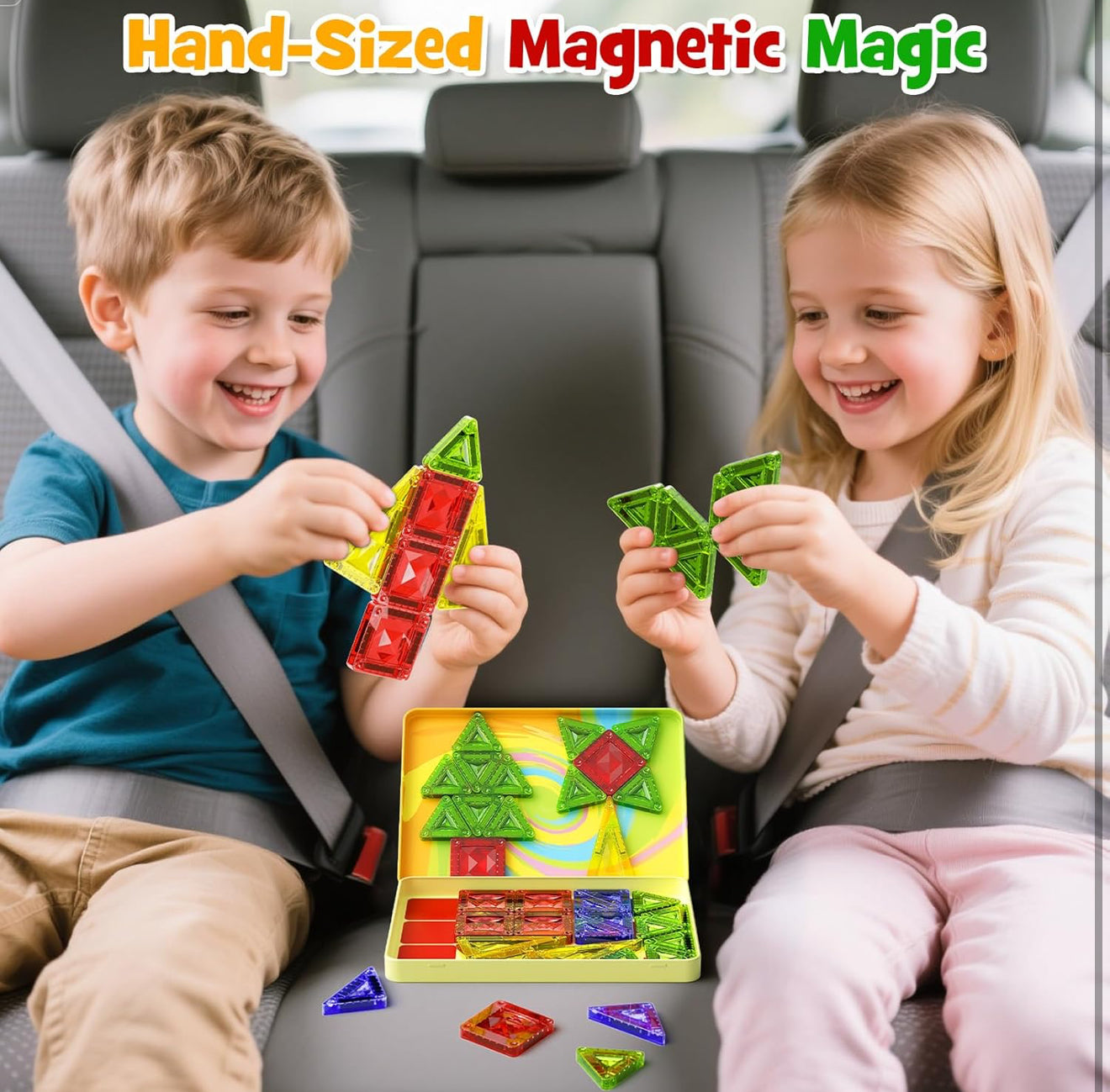 Travel set of 40 mini magnetic tiles with case