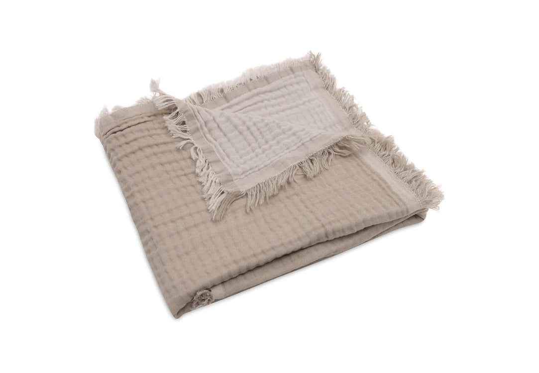 Blanket Cradle Fringe - Olive Green/Ivory - GOTS