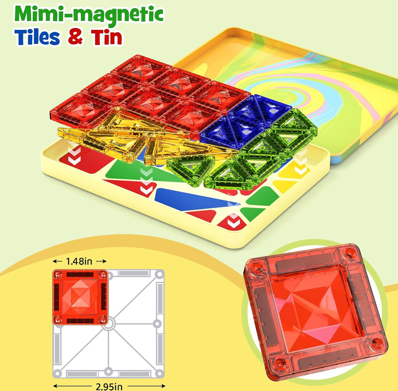 Travel set of 40 mini magnetic tiles with case