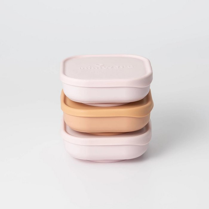 Snack bowl with silicone lid 3-pack (Beige/Pink/Peach)