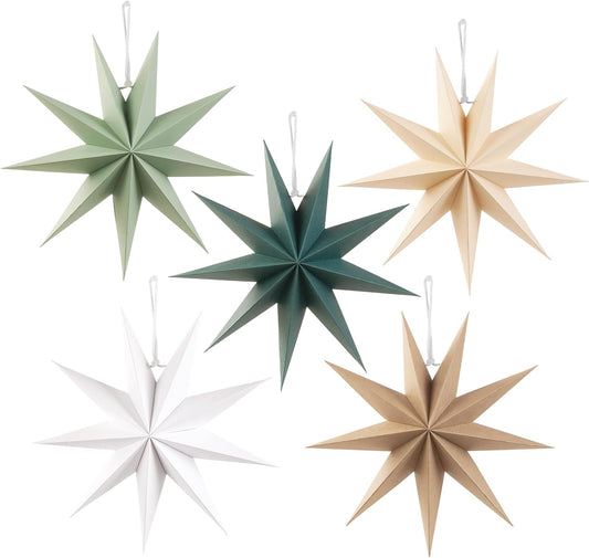 Paper Star Decorations, Set of 5, 30cm - various designs