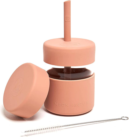 Kids Glass Cup with Straw and Food Container  - Pink Flamingo