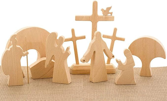 Easter Nativity Scene Wooden Decoration Set