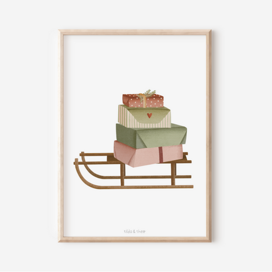 Poster Christmas Sleigh Gifts - Art Print Winter