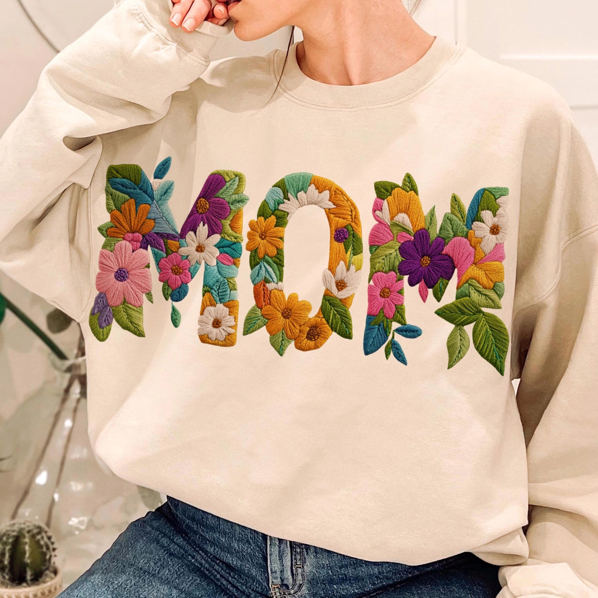 Floral Embroidery Mama Sweatshirt, Mothers Day Shirt