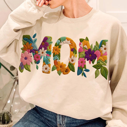 Floral Embroidery Mama Sweatshirt, Mothers Day Shirt