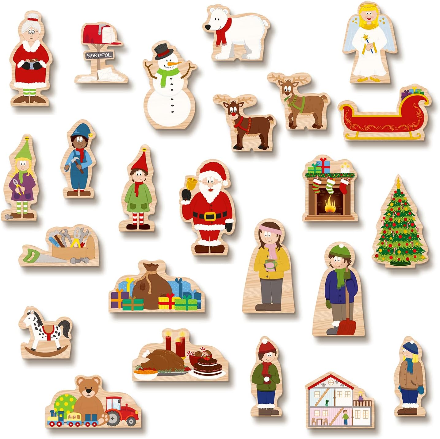 Santa's Village Wooden Advent Calendar with Carry Play-Case