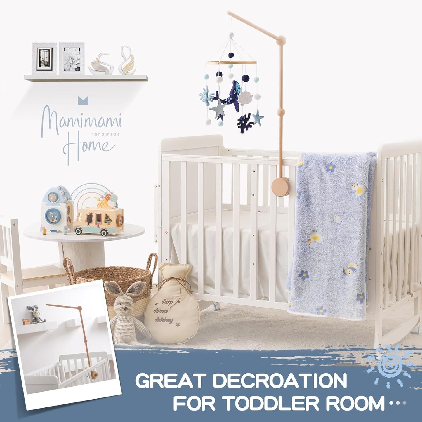 Wooden baby mobile cot holder