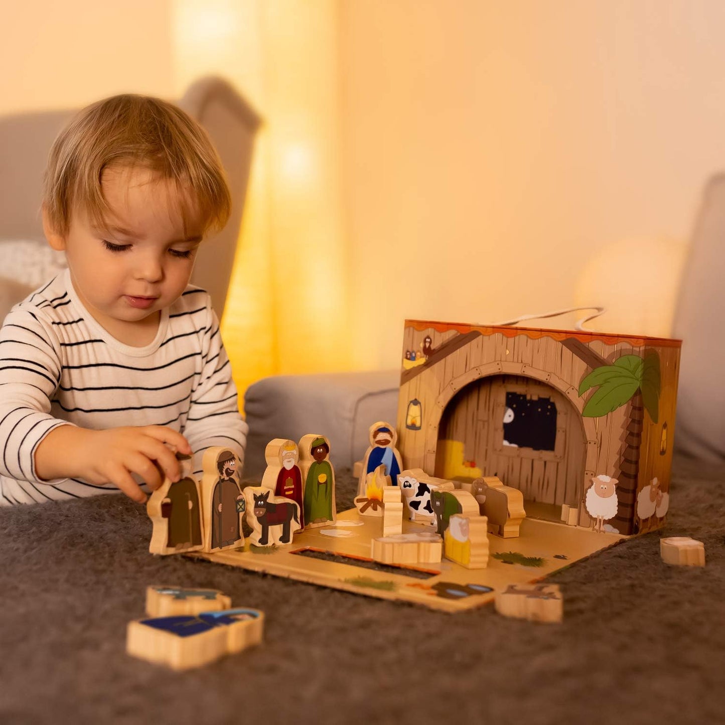Wooden Nativity Advent Calendar with Carry Play-Case
