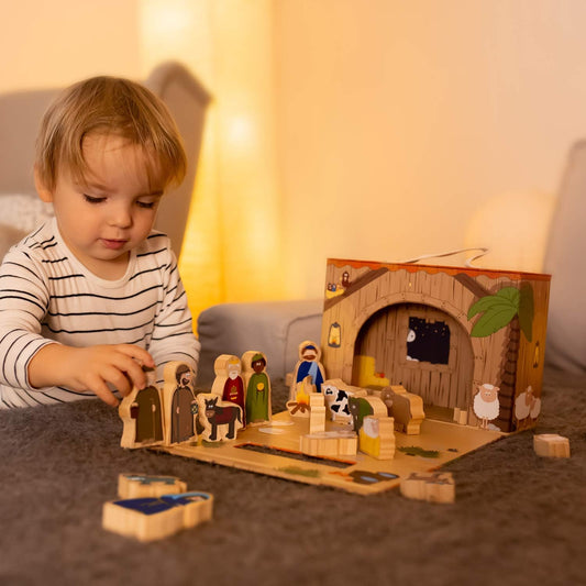 Wooden Nativity Advent Calendar with Carry Play-Case