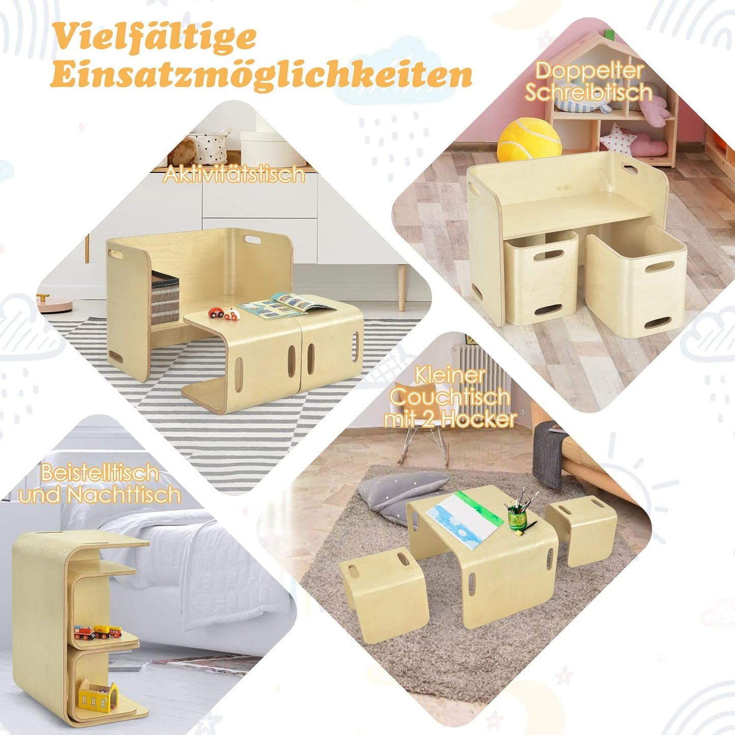 Multifunctional Children's Table with 2 Chairs