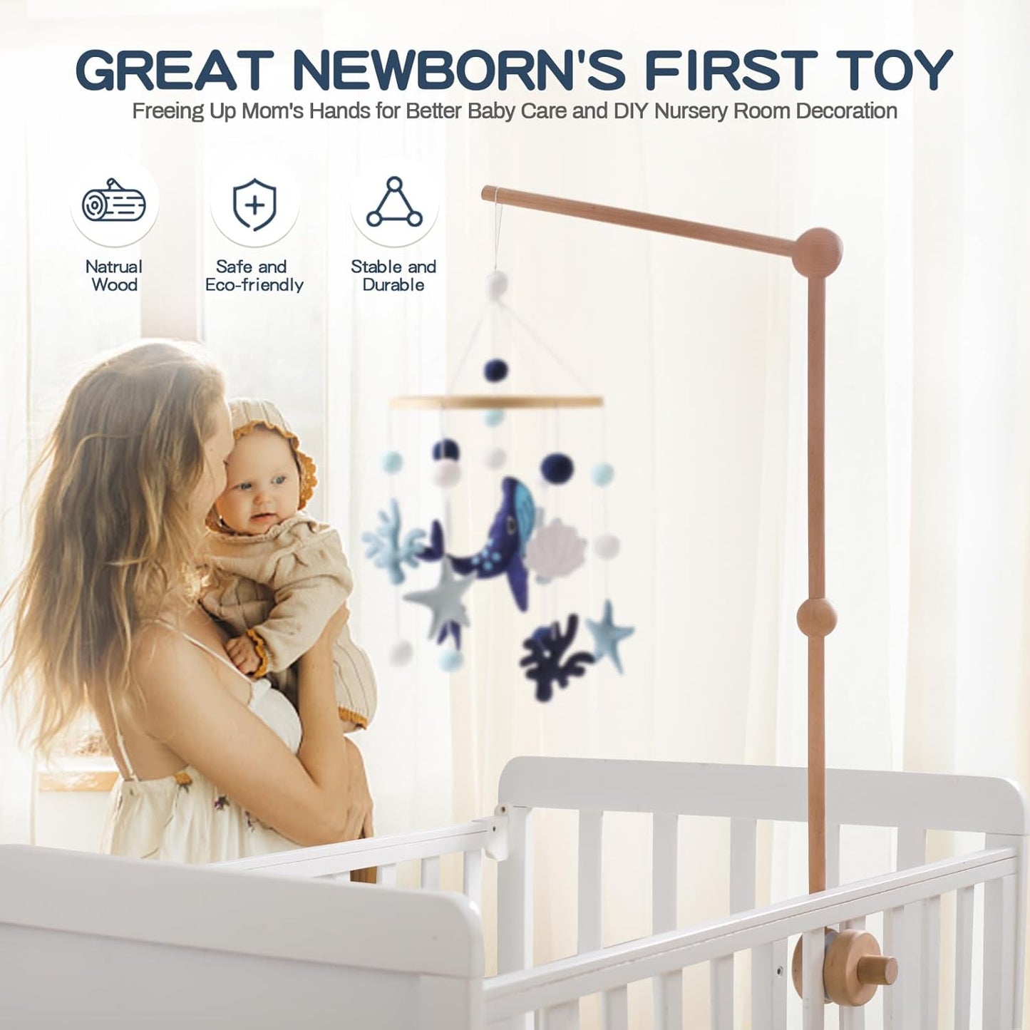 Wooden baby mobile cot holder