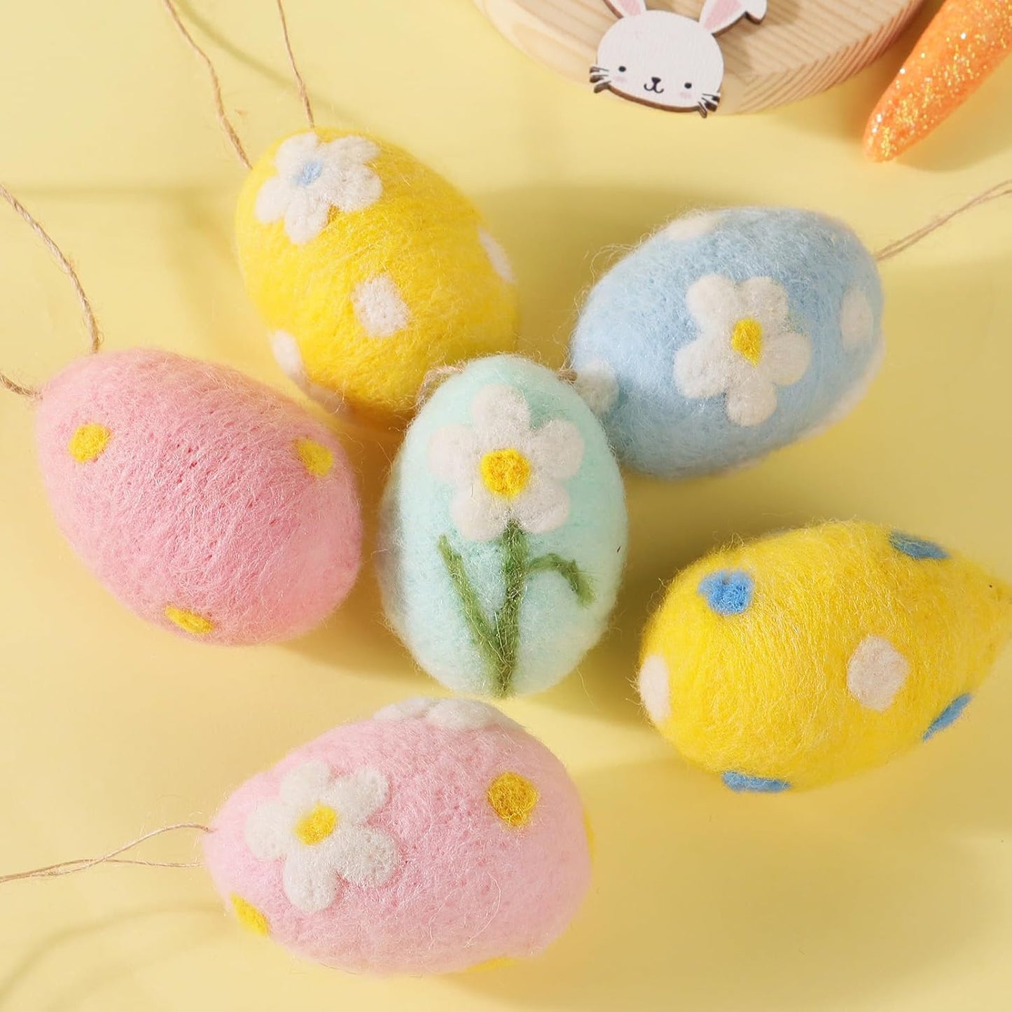 Pack of 6 Mini Felt Embroidered Easter Eggs