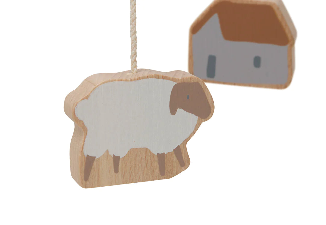 Wooden Baby Mobile Farm - Biscuit/Ivory