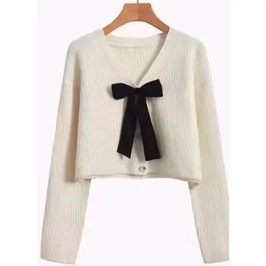 Bow Tie V-Neck Cropped Cardigan