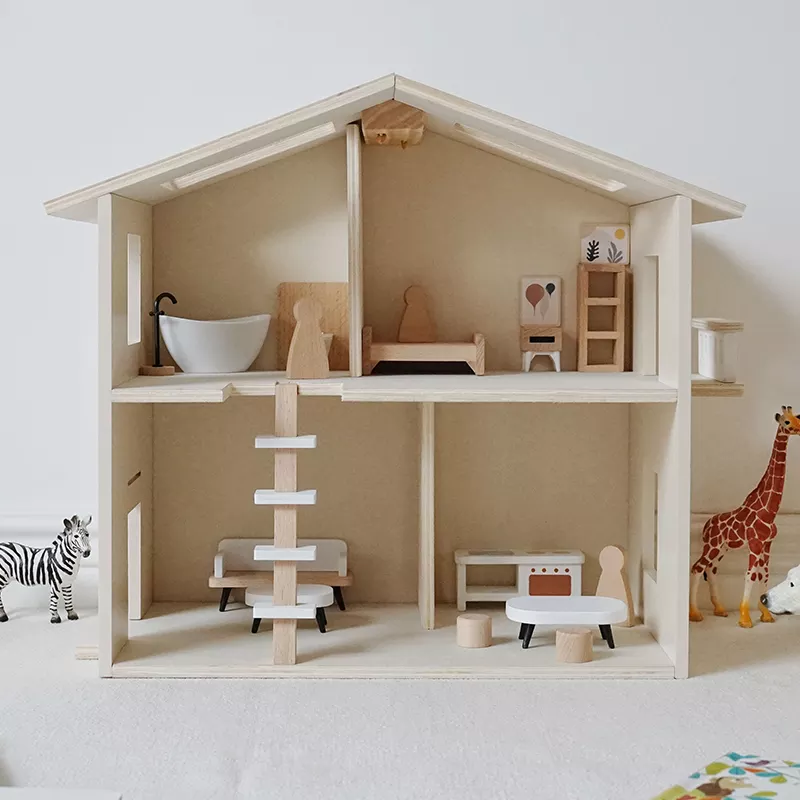 Wooden Dollhouse with furniture