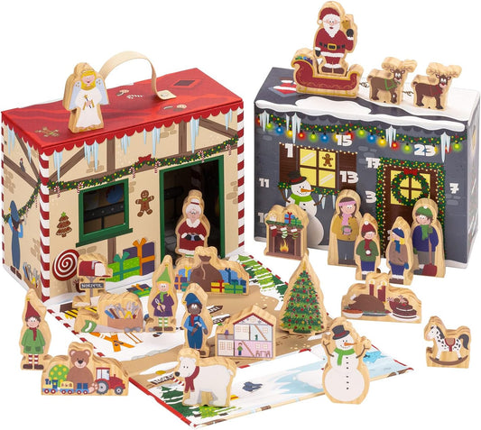 Santa's Village Wooden Advent Calendar with Carry Play-Case