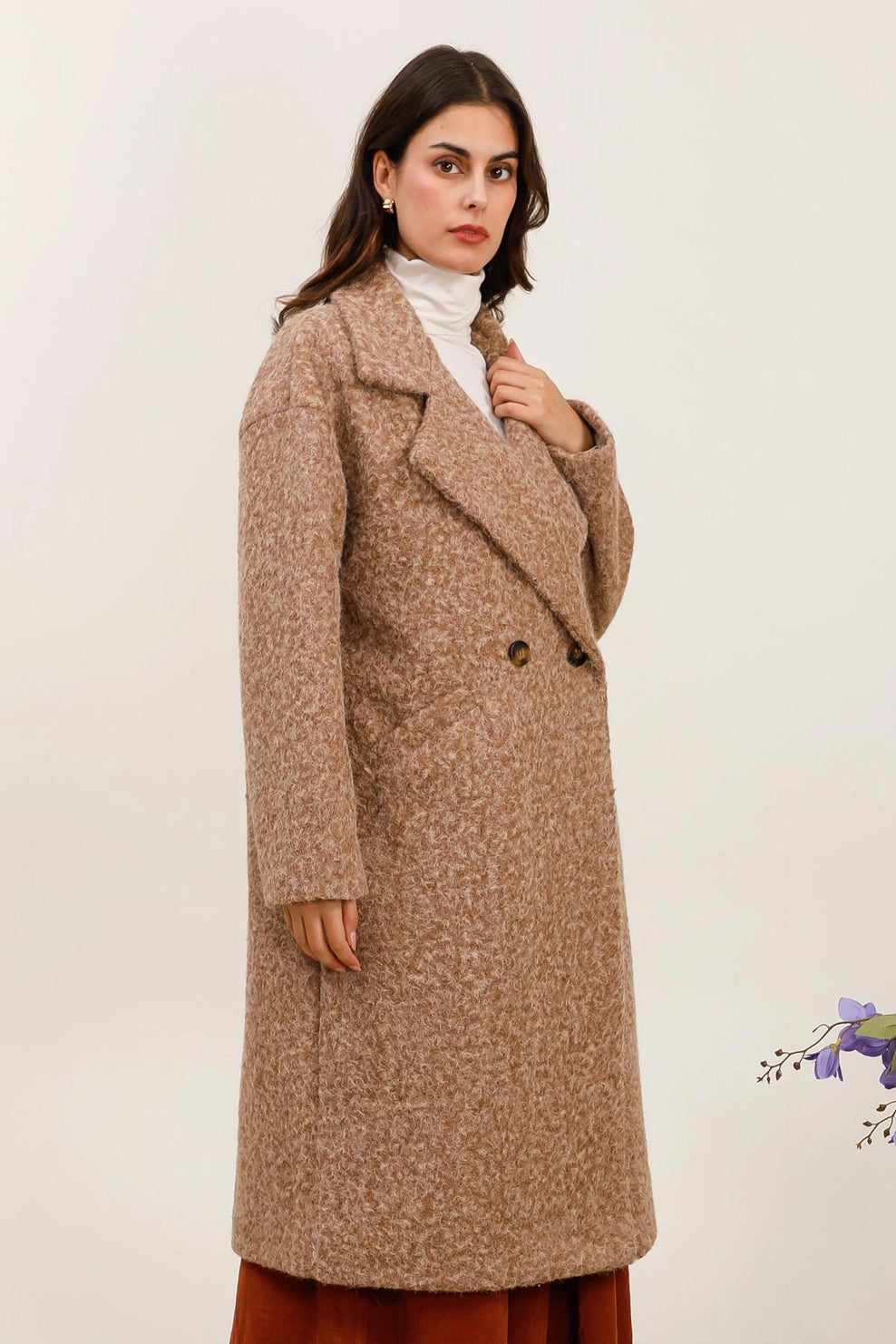 Knitwear Collection WS25 - Long Coat - soft-touch textured boucle