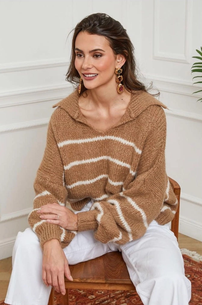 Knitwear Collection WS25 - Striped open collar sweater