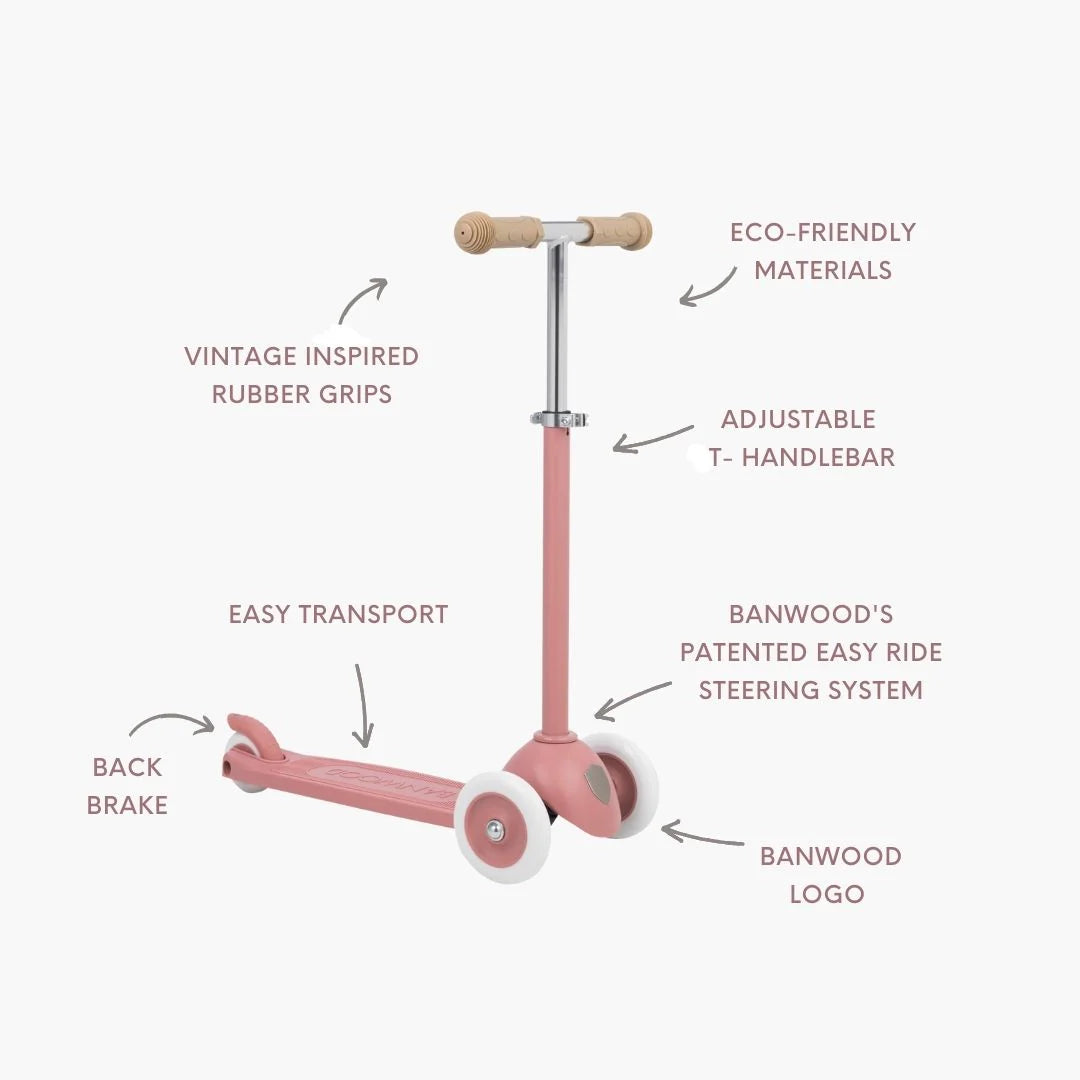 Eco Scooter with Pin & Ride basket - Raspberry