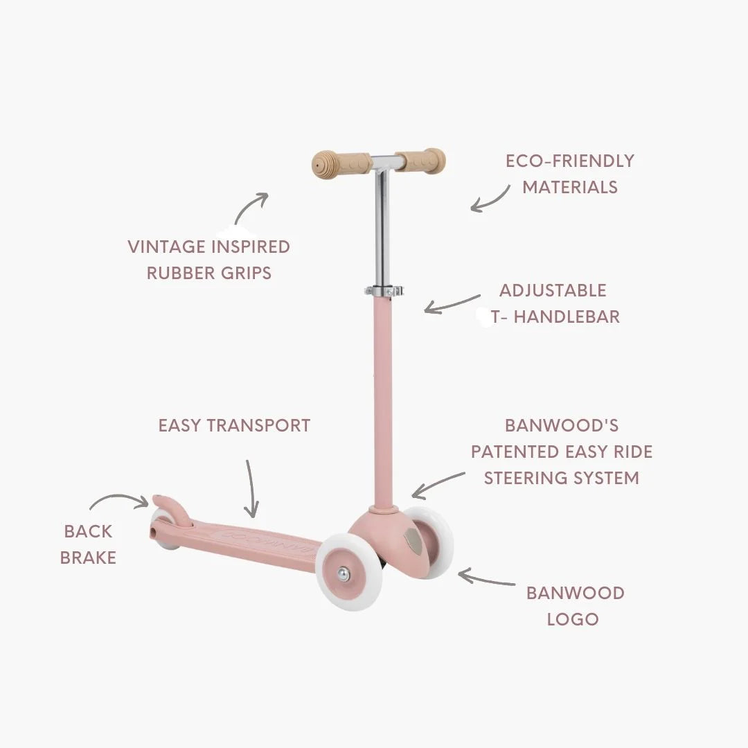 Eco Scooter with Pin & Ride basket - Dusty Rose