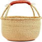 Handmade Natural Round basket with leather handle