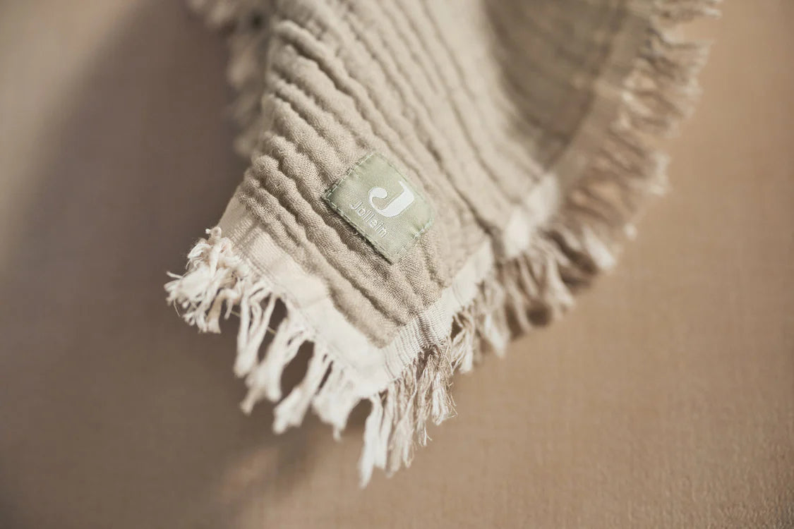 Blanket Cradle Fringe - Olive Green/Ivory - GOTS