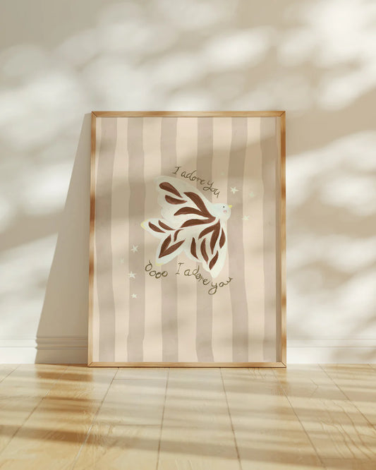 I Adore You - Bird Art Print Clay