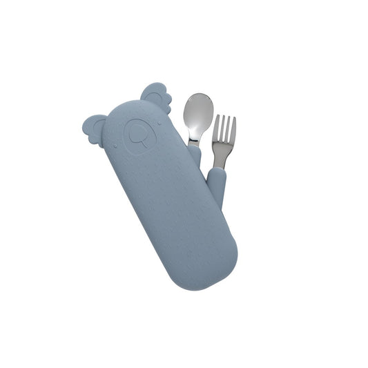 Zoe the Koala Cutlery Set and Case in Dusty Blue