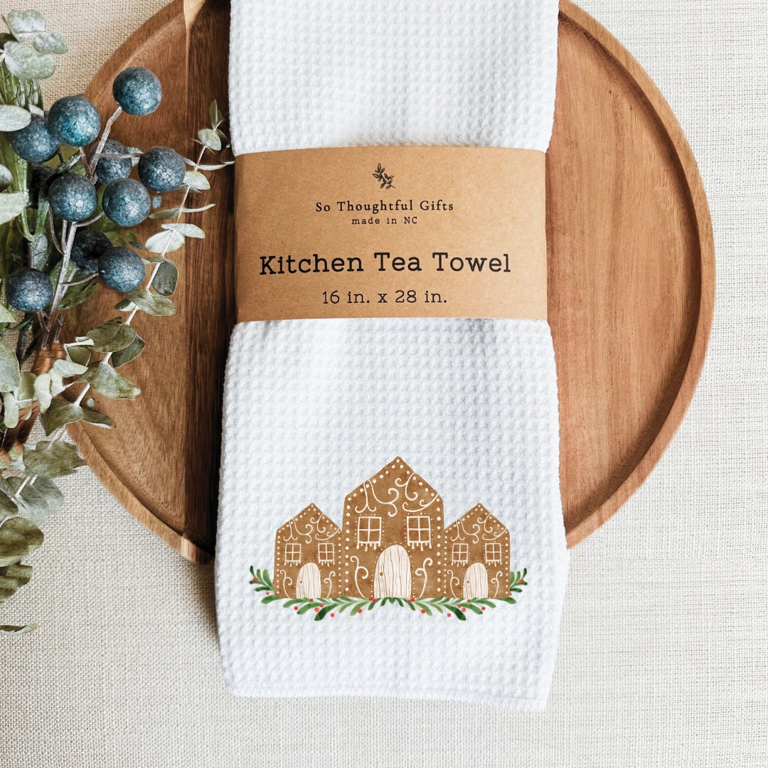 Christmas Dish Towel - Gingerbread Village | Kitchen Towel