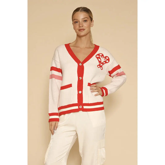 Candy Cane Varsity Cardigan