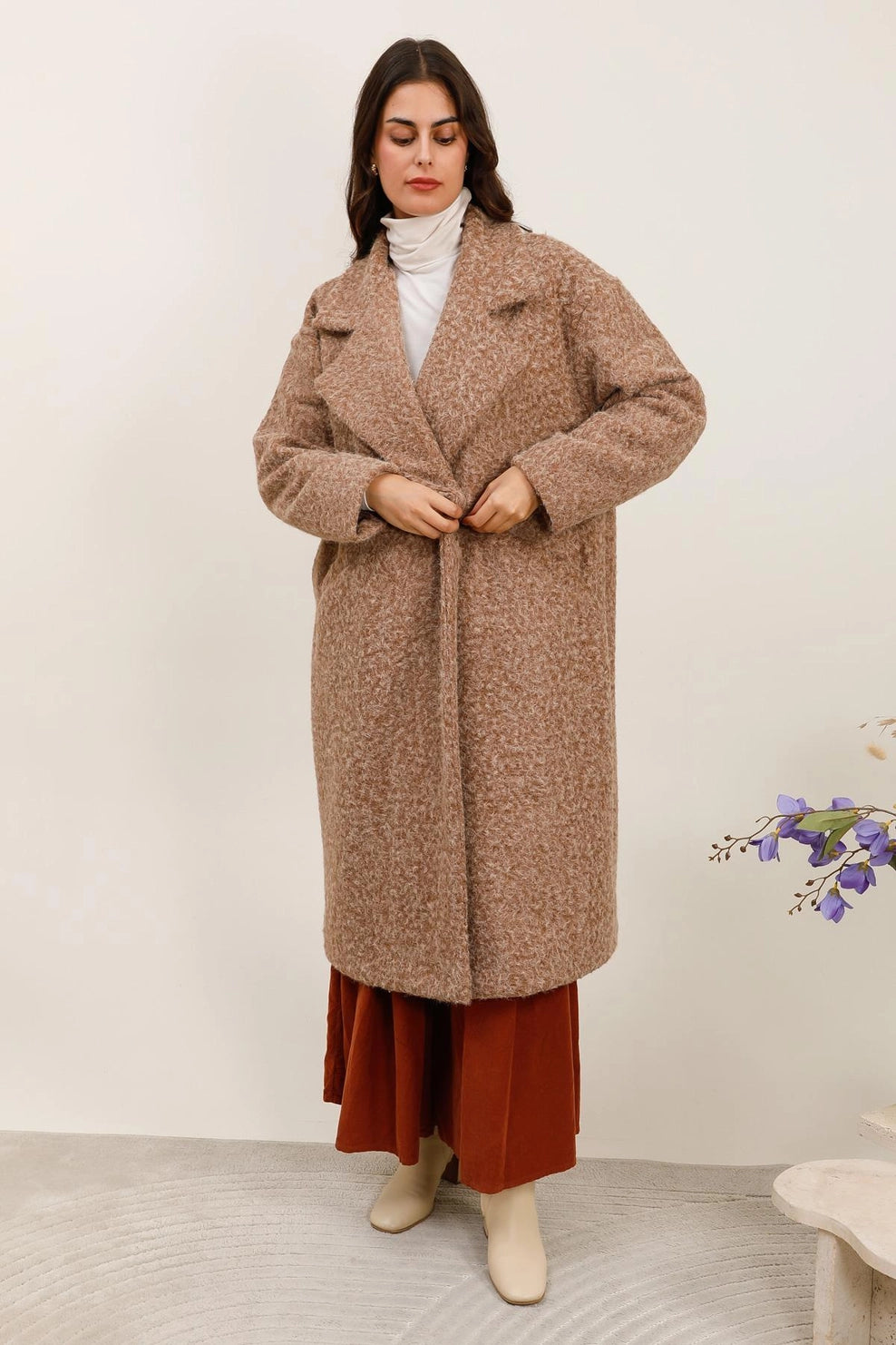 Knitwear Collection WS25 - Long Coat - soft-touch textured boucle