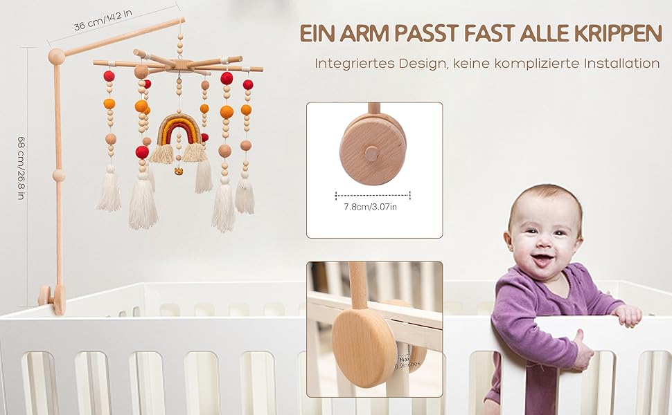 Wooden baby mobile cot holder