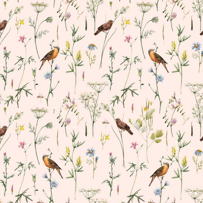 Meadow With Birds Pastel Wallpaper