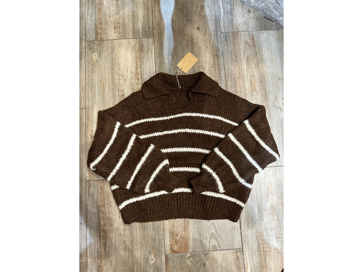 Knitwear Collection WS25 - Striped open collar sweater