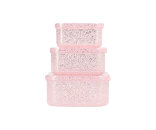 3 Pink Glitter Lunch Boxes