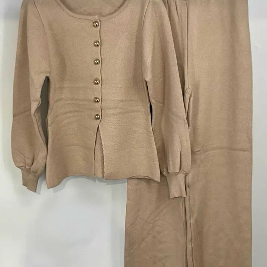 Knitwear Collection WS25 - Button up knit set - camel