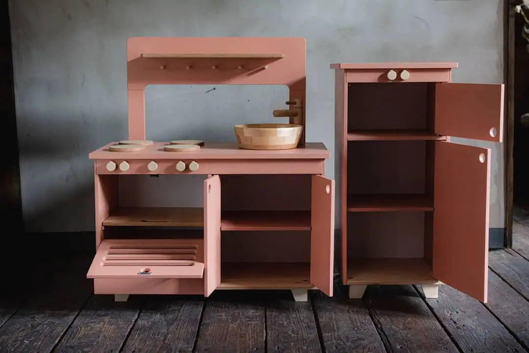 ZOE Dusty Pink Wooden Play Kitchen + MIDMINI Plywood Tea Set for FREE