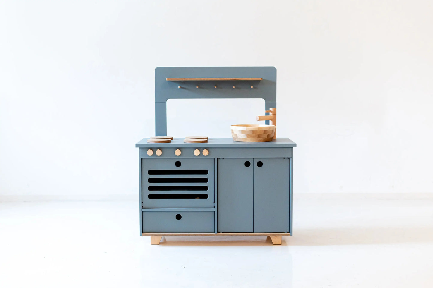 ZOE Dusty Blue Wooden Play Kitchen + MIDMINI Plywood Tea Set for FREE