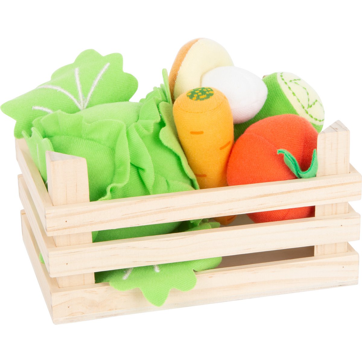 Fabric Vegetables Set in a Wooden Crate