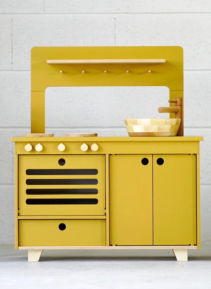 ZOE Mustard Wooden Play Kitchen + MIDMINI Plywood Tea Set for FREE